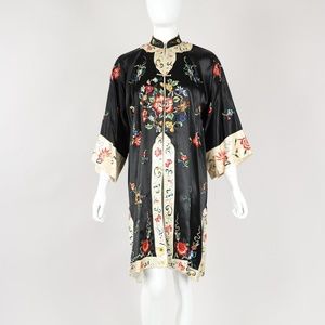 Vintage Chinese Floral Embroid Silk Robe Sz S/M